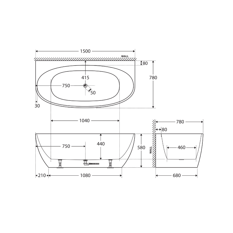 Fienza FR65 back to wall bath from Infinity Plus Bathrooms Melbourne