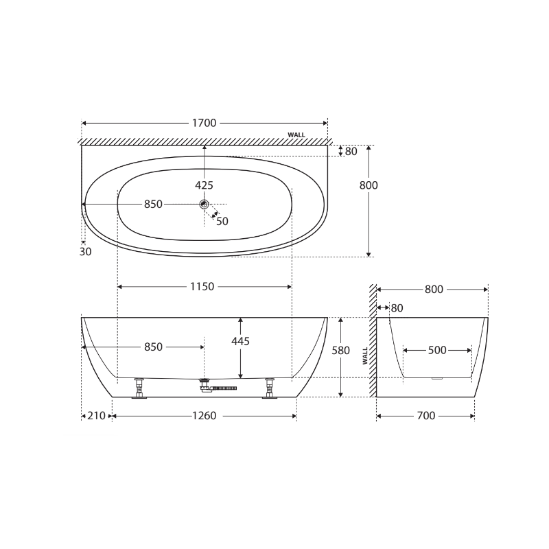 Fienza FR65 back to wall bath from Infinity Plus Bathrooms Melbourne