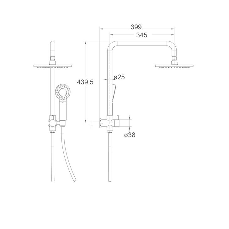Spec of Round shower set without rail from Infinity Plus bathrooms in Melbourne