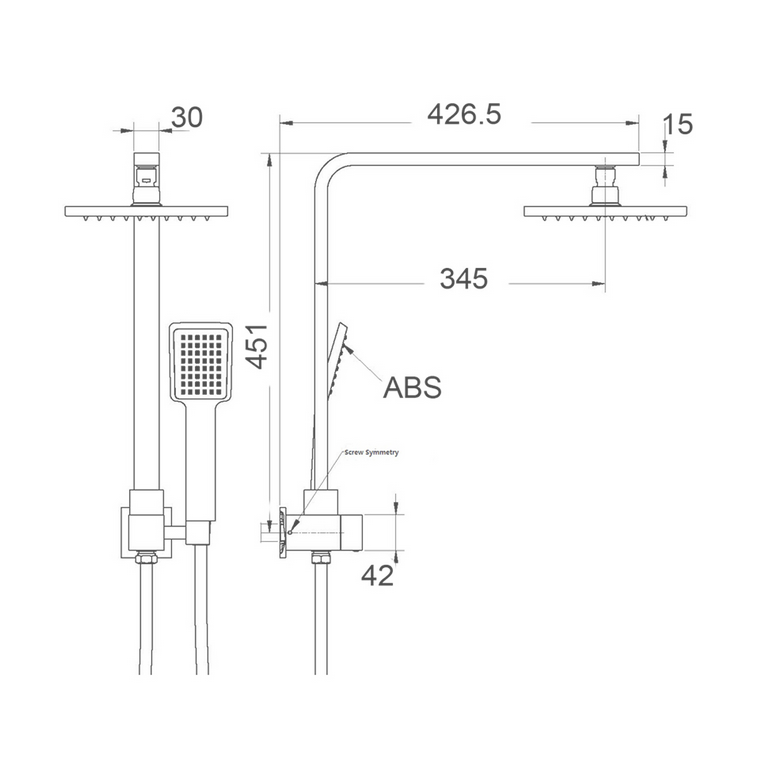 Spec of Square shower set without rail from Infinity Plus bathrooms in Melbourne