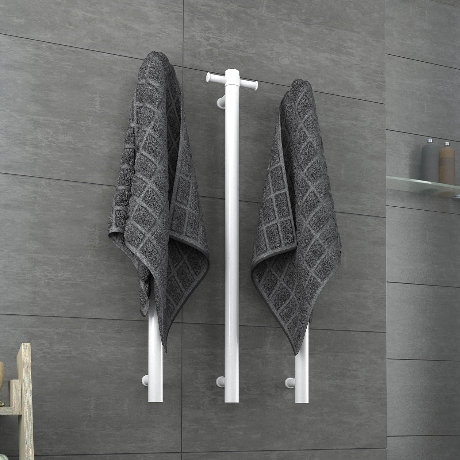 white Single heated towel rail from Infinity Plus bathrooms deliver AU wide