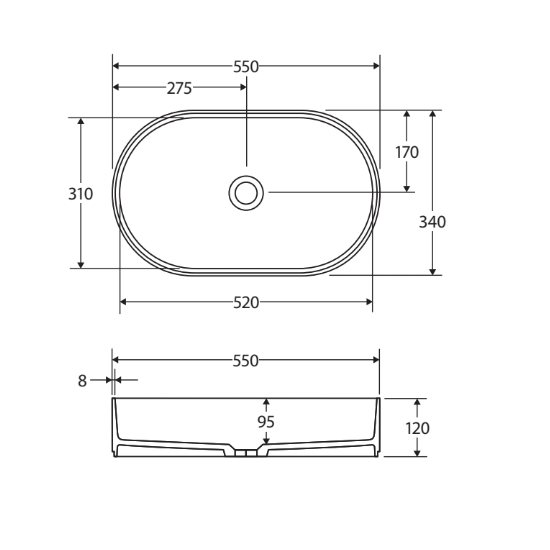 FIENZA |  Minka Pill Solid Surface Above Counter Basin 550x340x120mm -Forest