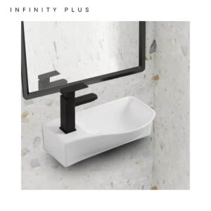 Infinity Plus Bathrooms offers slim wall hung basins with tap hole gloss white or matte white finish