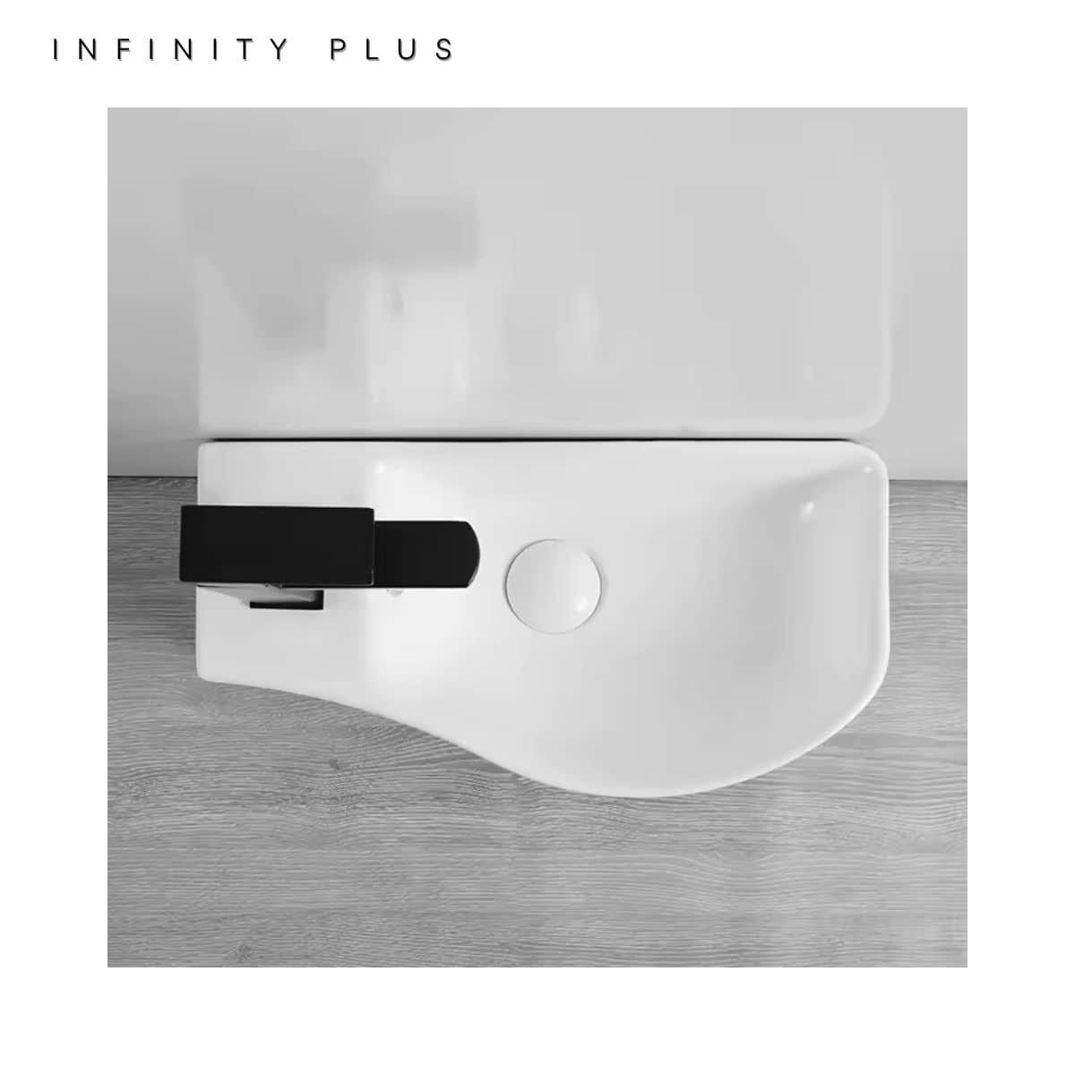 Infinity Plus Bathrooms offers slim wall hung basins with tap hole gloss white or matte white finish