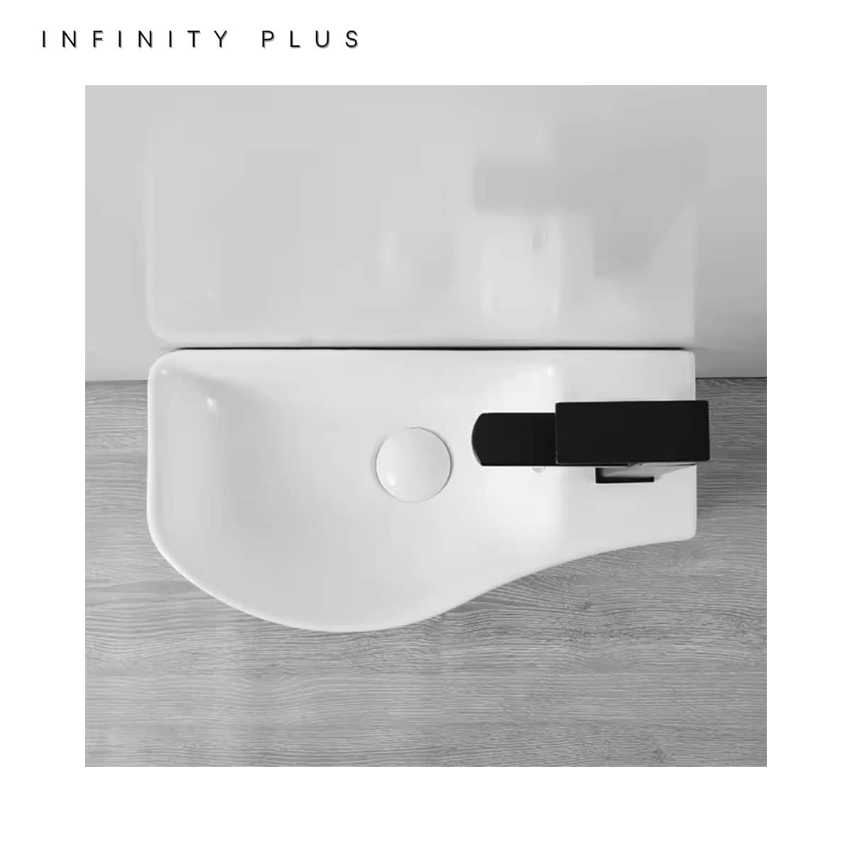 Infinity Plus Bathrooms offers slim wall hung basins with tap hole gloss white or matte white finish