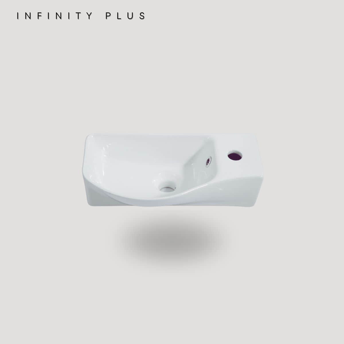 Infinity Plus Bathrooms offers slim wall hung basins with tap hole gloss white or matte white finish