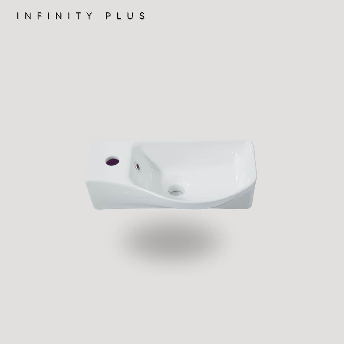 Infinity Plus Bathrooms offers slim wall hung basins with tap hole gloss white or matte white finish