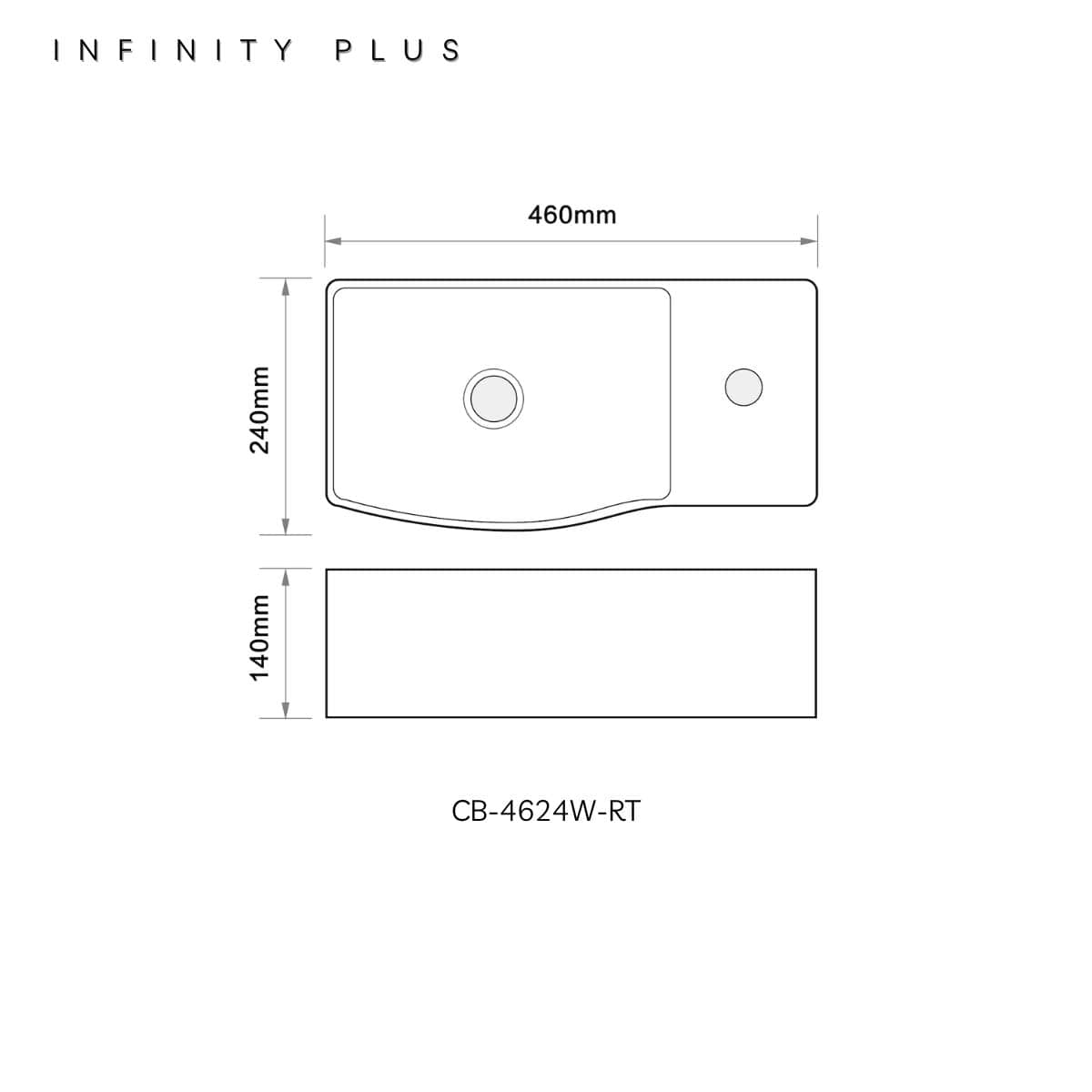 Infinity Plus Bathrooms offers slim wall hung basins with tap hole gloss white or matte white finish