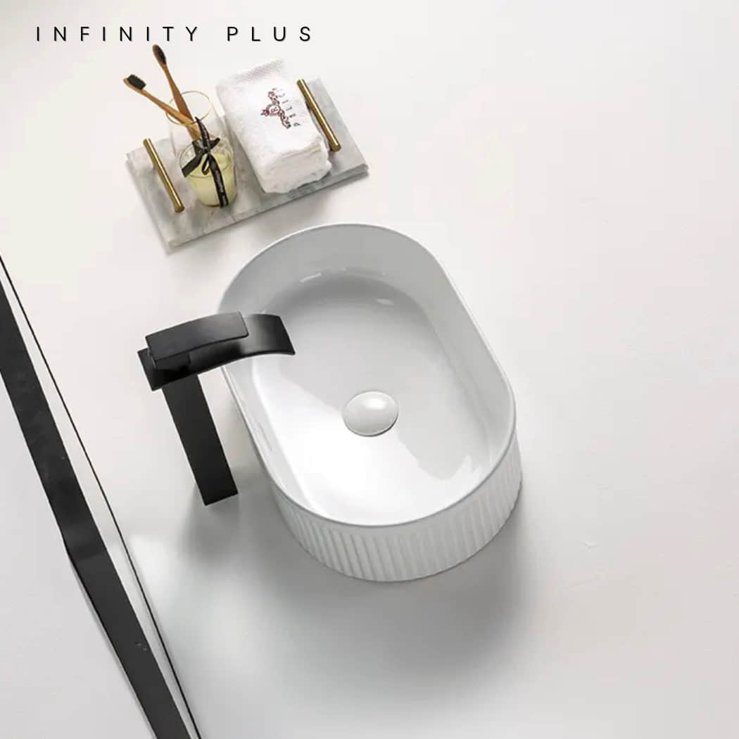 Shop 2025 the latest flute-designed Oval Above Counter Basin from Infinity Plus Bathrooms. Best Price Guarantee.