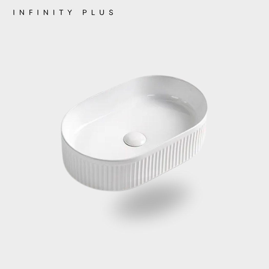 Shop 2025 the latest flute-designed Oval Above Counter Basin from Infinity Plus Bathrooms. Best Price Guarantee.