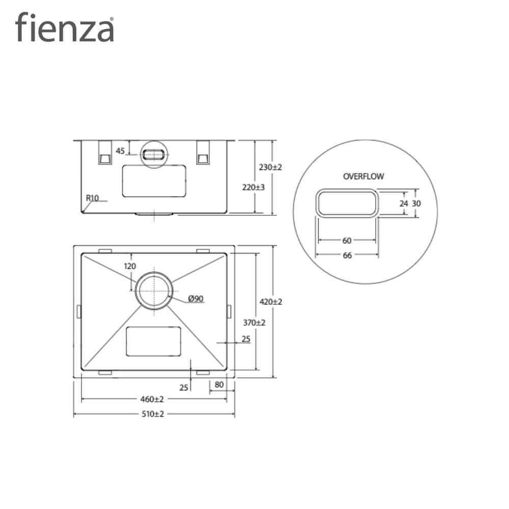 Fienza | Hana 39L Laundry Sink with Overflow 510*420mm