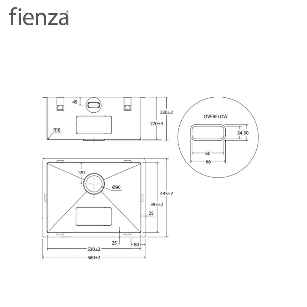 Fienza | Hana 50L Laundry Sink with Overflow 580*445mm